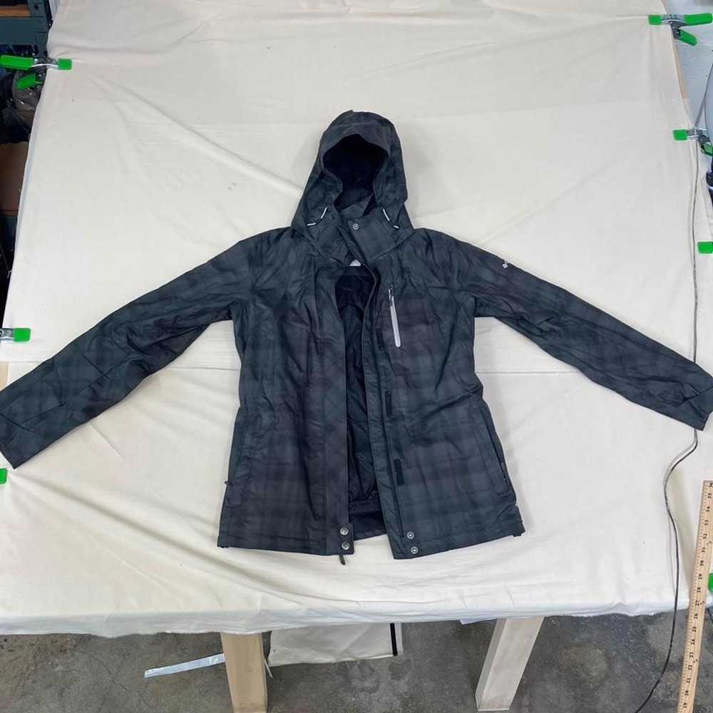 Columbia black plaid hooded outdoor jacket
